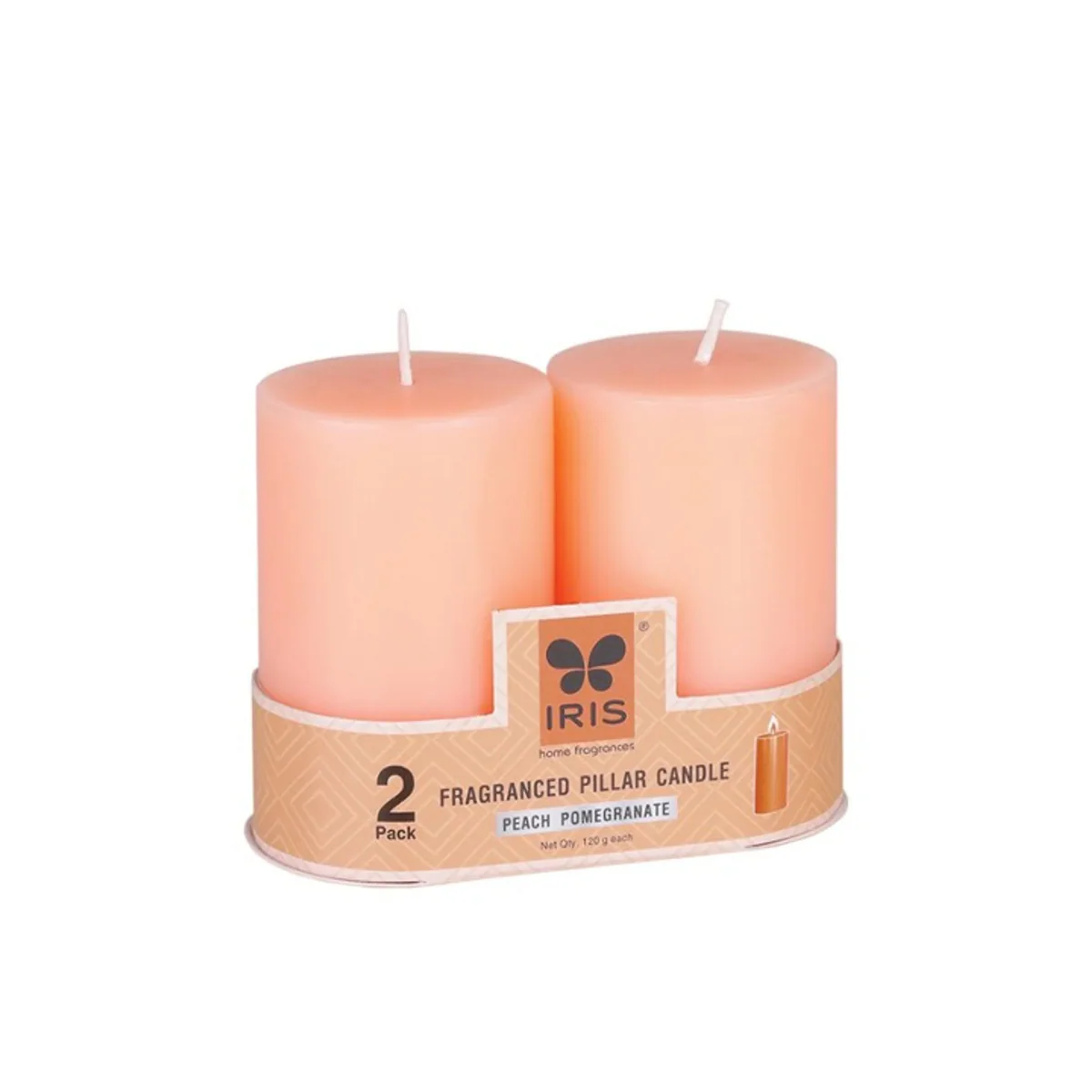 IRIS Peach Pomegranate Fragranced Pillar Candles 120gm