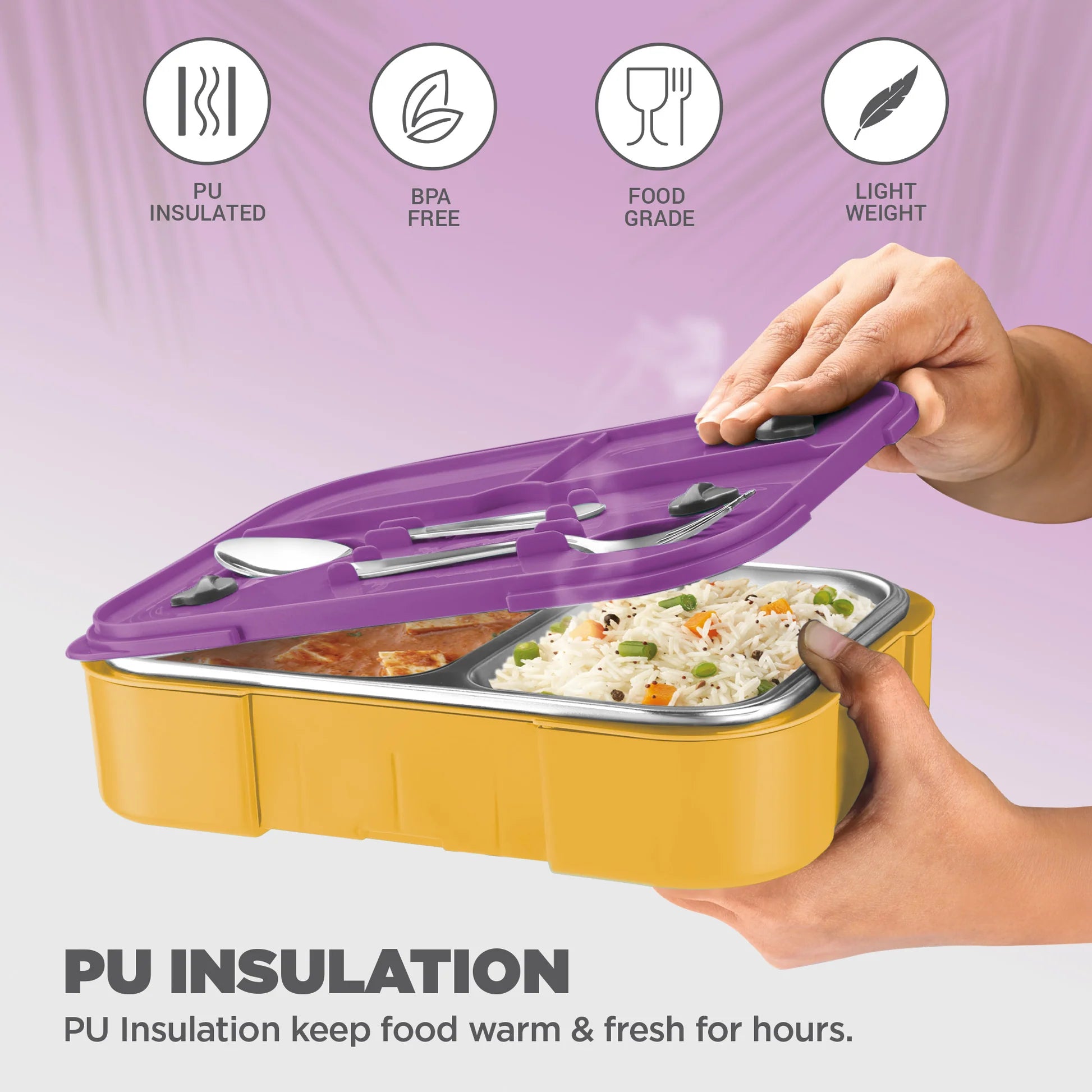 Milton Sports Ethan 3 UV Printing Steel Thermoware Lunchbox Gold  650ML