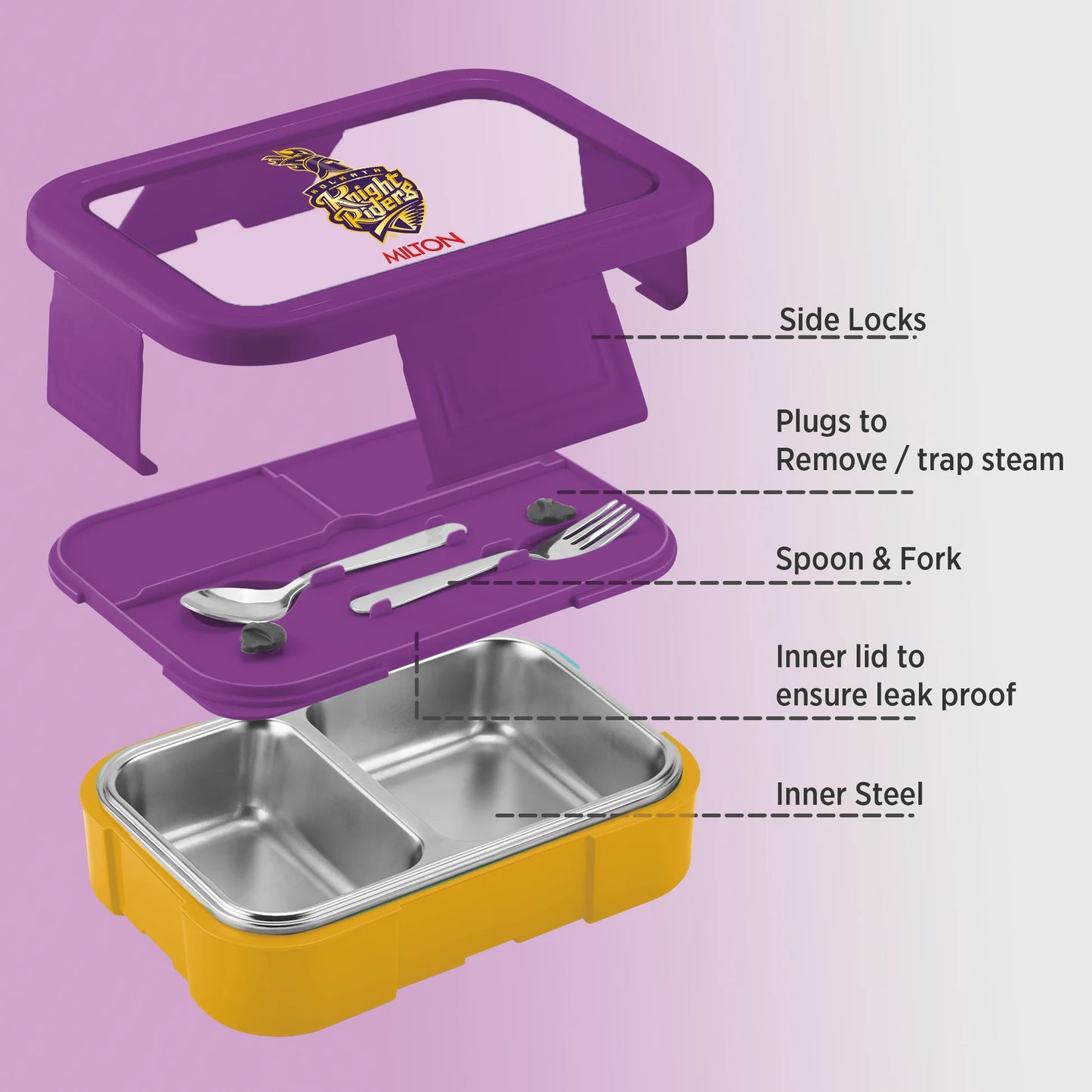 Milton Sports Ethan 3 UV Printing Steel Thermoware Lunchbox Gold  650ML