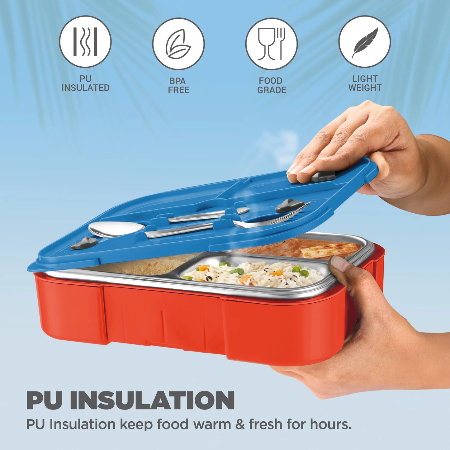 Milton Sports Ethan 3 UV Printing Steel Thermoware Lunchbox Red 600ML
