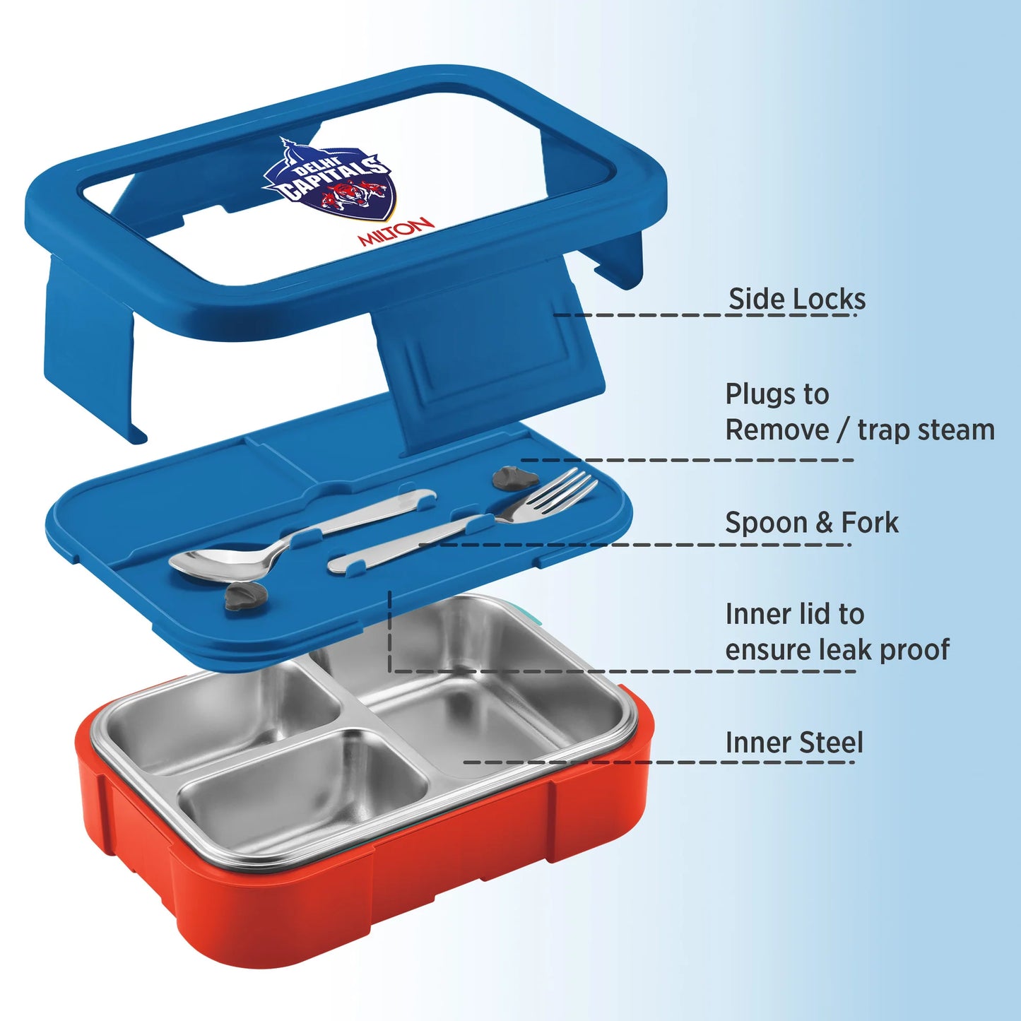 Milton Sports Ethan 3 UV Printing Steel Thermoware Lunchbox Red 600ML