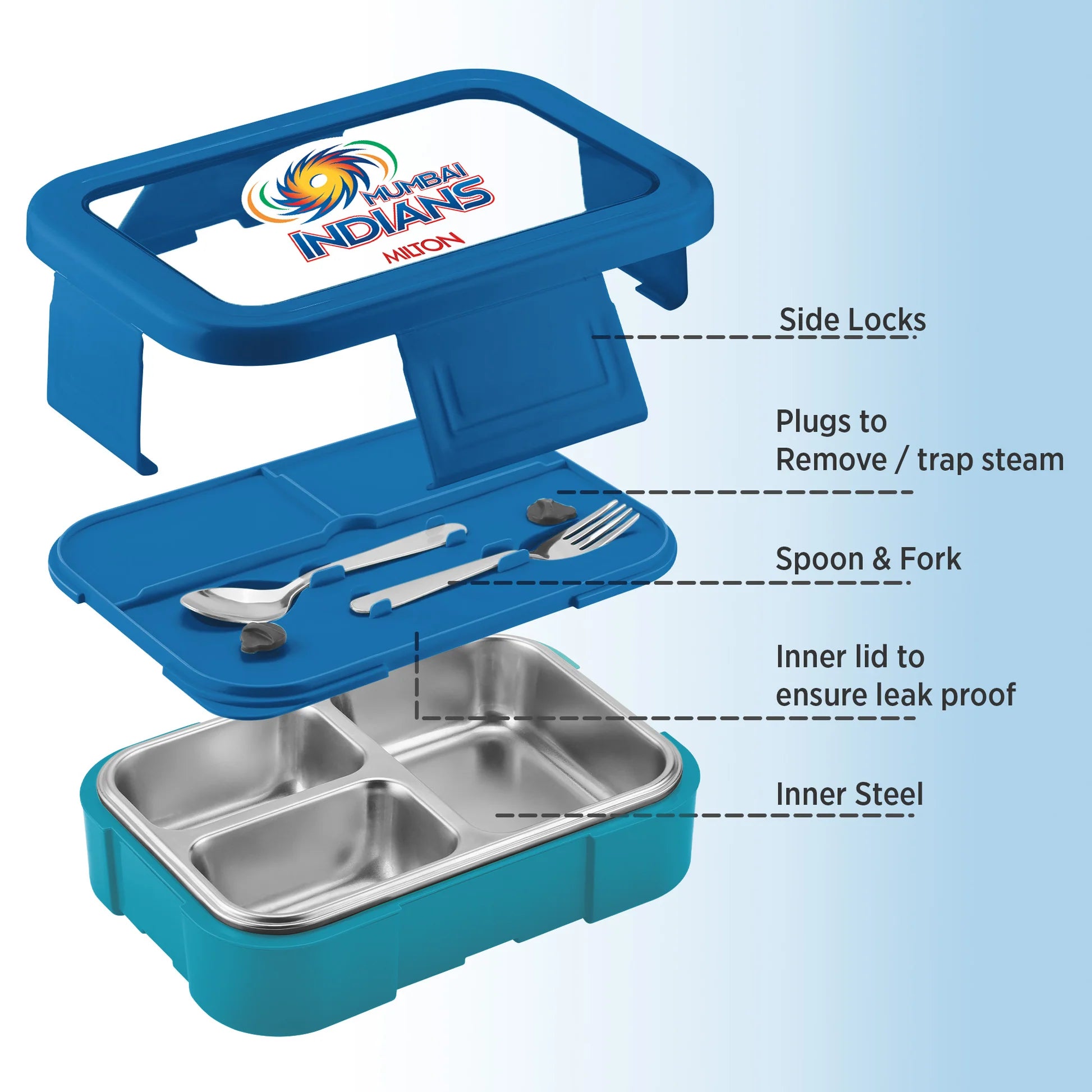 Milton Sports Ethan 3 UV Printing Steel Thermoware Lunchbox Dark Blue 600ML