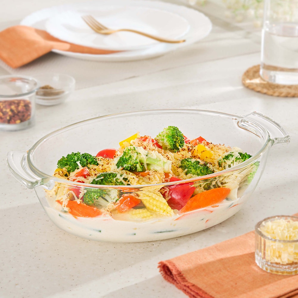 Borosil Deep Oval Casserole with Handle, 1.3L