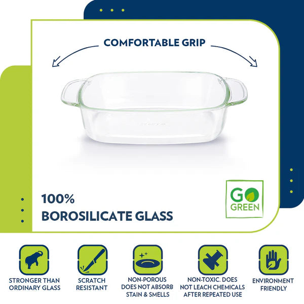 Borosil Deep Rectangular Dish, 1.5L