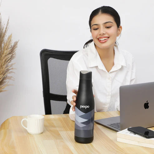 Pexpo  Infinity Art Hot & Cold Water Bottle  Grey-Wave Print 750 ML