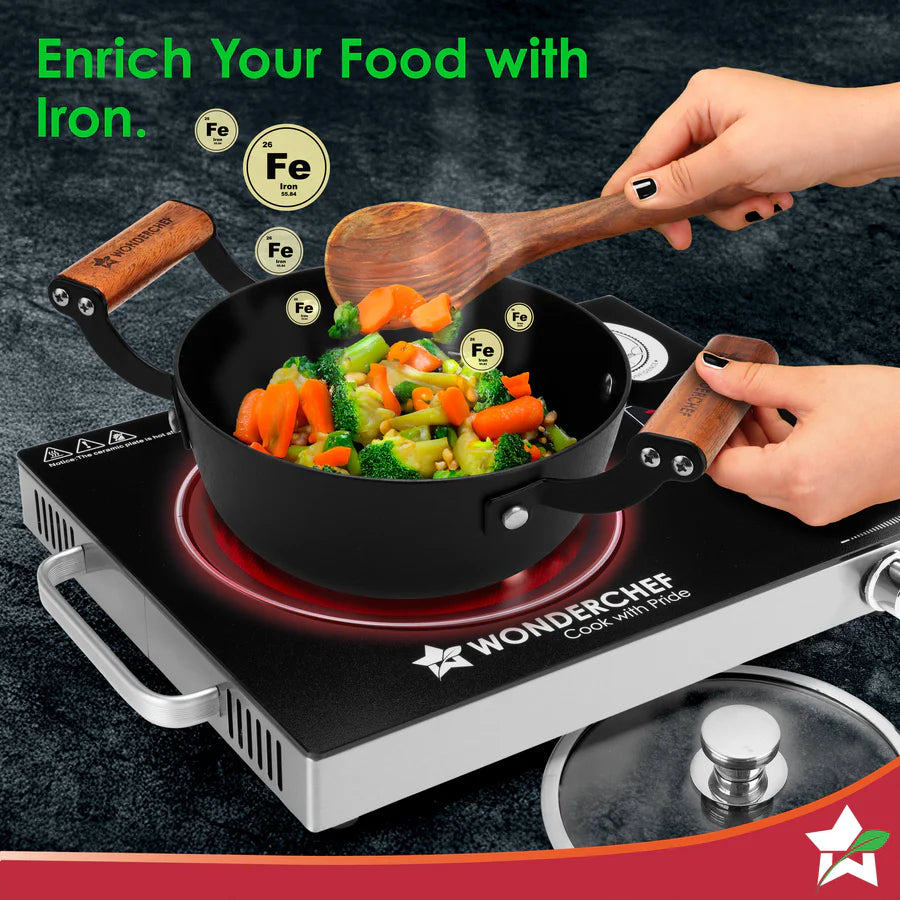 Wonderchef Ferro Light-weight Cast-iron Casserole & Glass Lid, 24cm