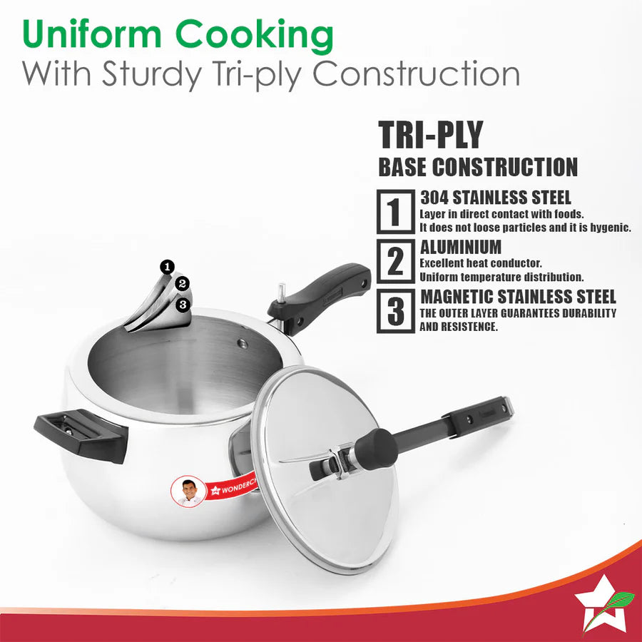 Wonderchef  Nigella Triply Stainless Steel Inner Lid Pressure Cooker 2L