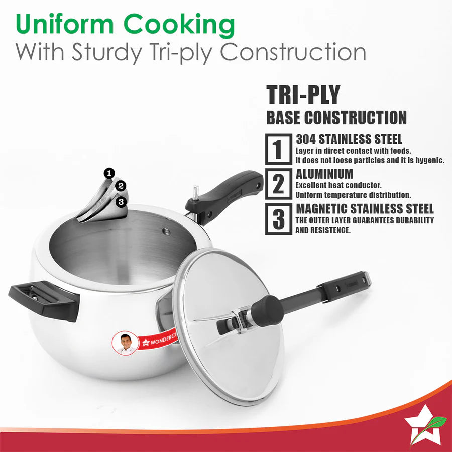 Wonderchef Nigella Triply Stainless Steel Inner Lid Pressure Cooker