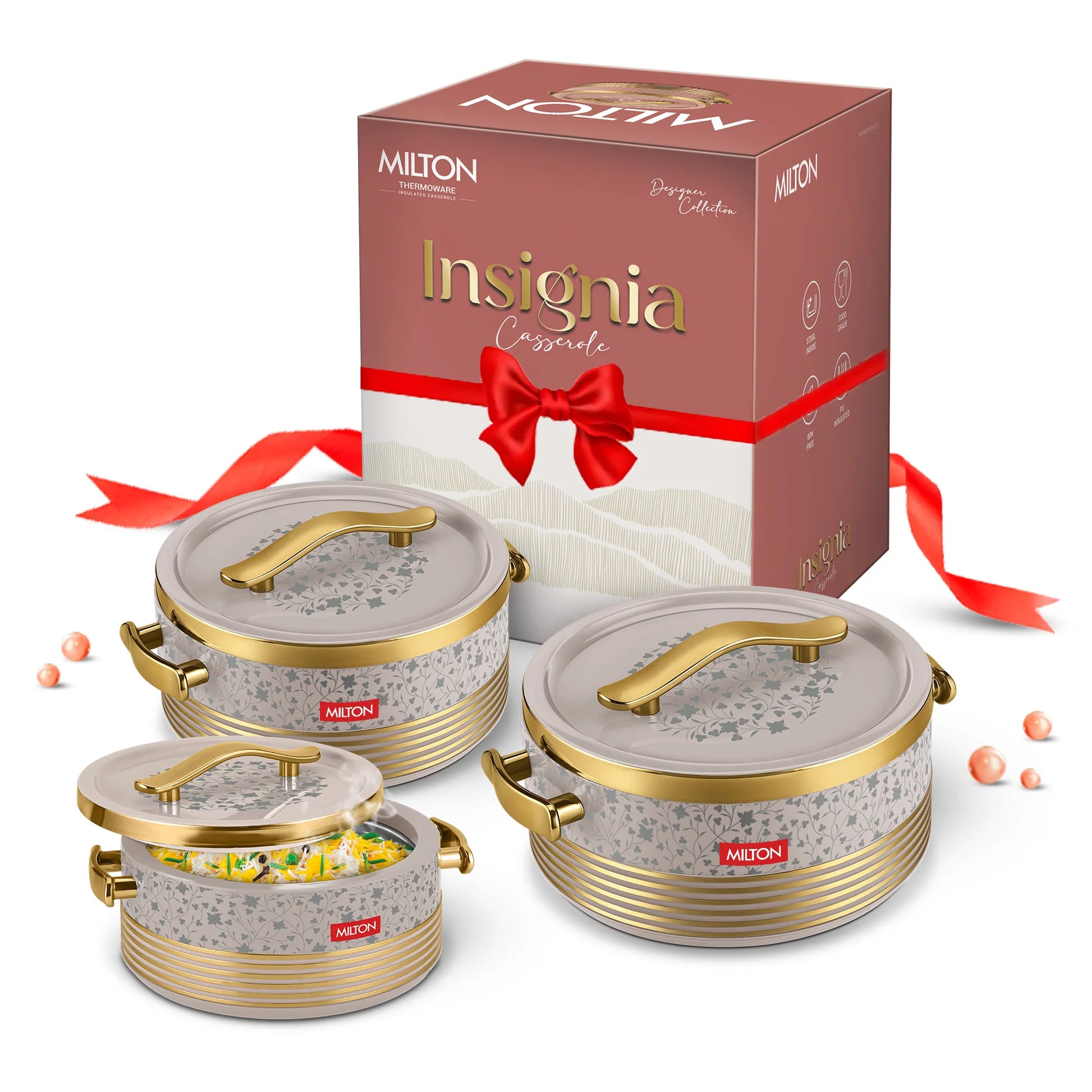 Milton Insignia Casserole Beige Jr Set of 3 - 400 ML/ 750 ML/ 1250 ML