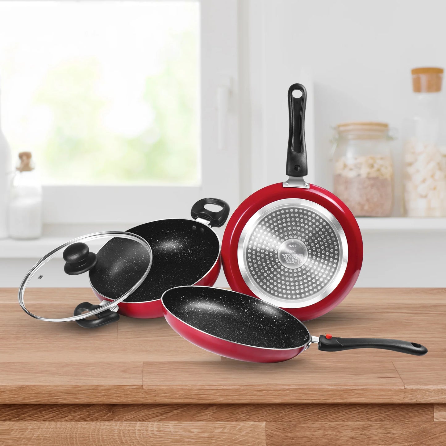 Milton Kitchen Jewel Plus Cookware Set 3 Maroon