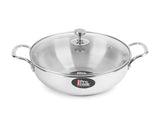 Milton Kadhai with Glass Lid Stainless Steel Sandwich Bottom  22 cm