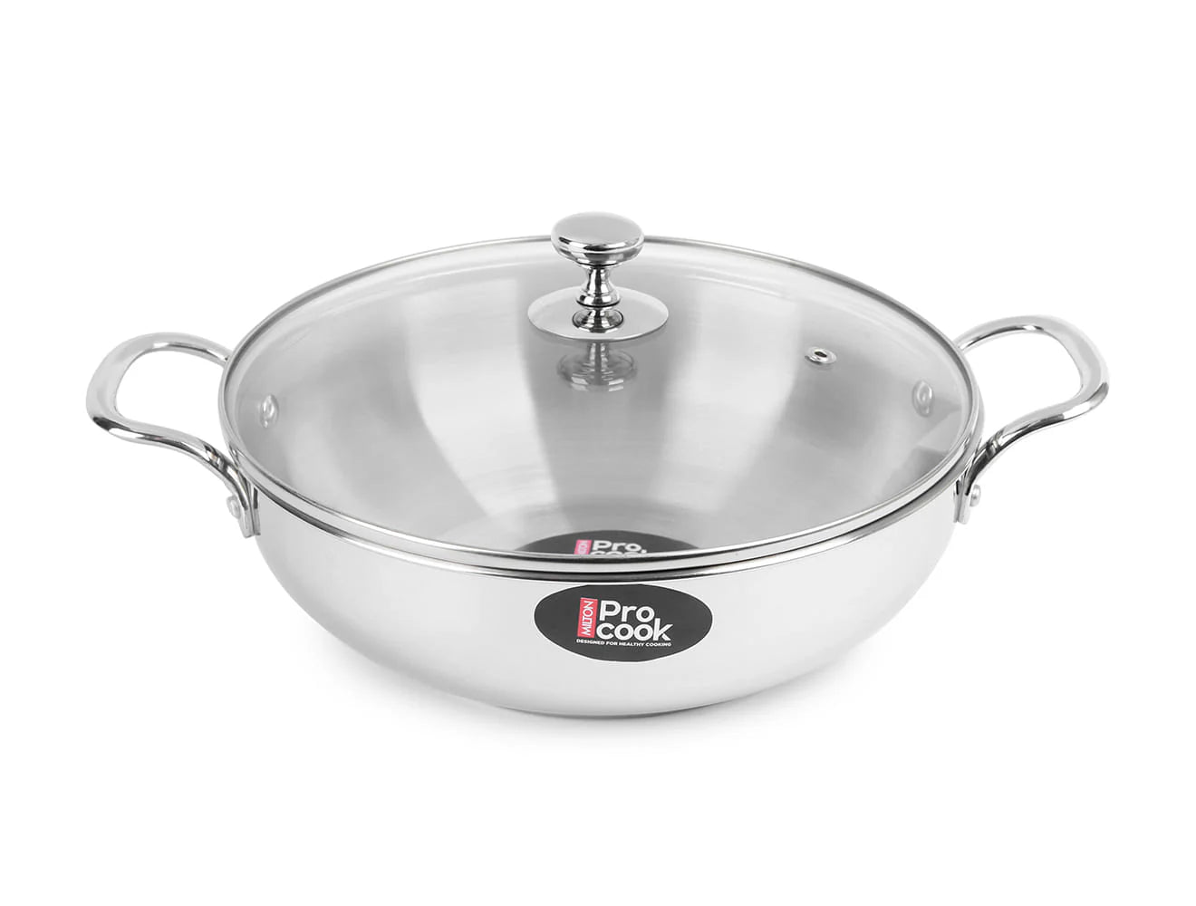 Milton Kadhai with Glass Lid Stainless Steel Sandwich Bottom  22 cm