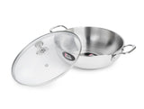 Milton Kadhai with Glass Lid Stainless Steel Sandwich Bottom  22 cm