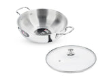 Milton Kadhai with Glass Lid Stainless Steel Sandwich Bottom  22 cm