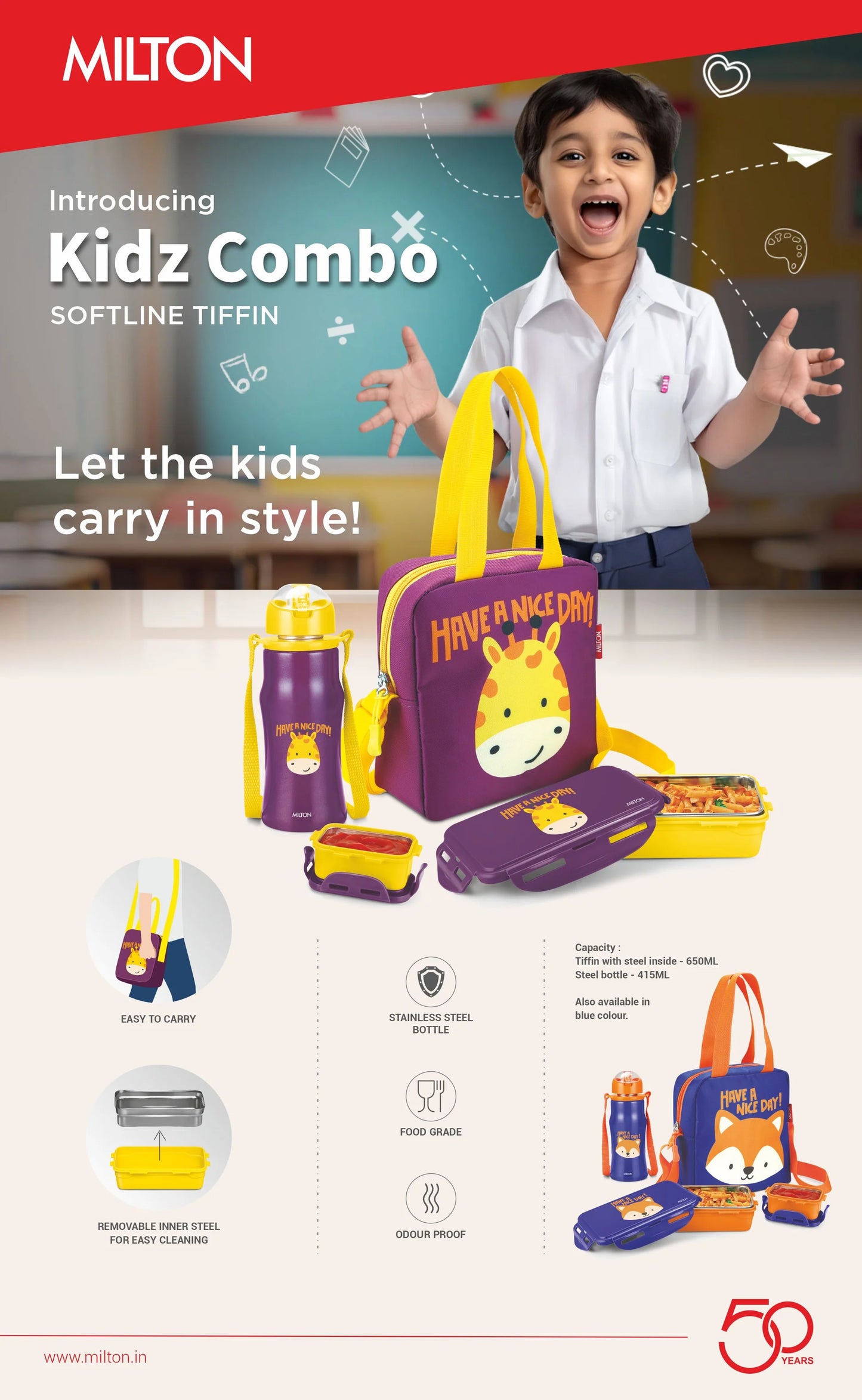 Milton Kidz Combo Tiffin Box Purple