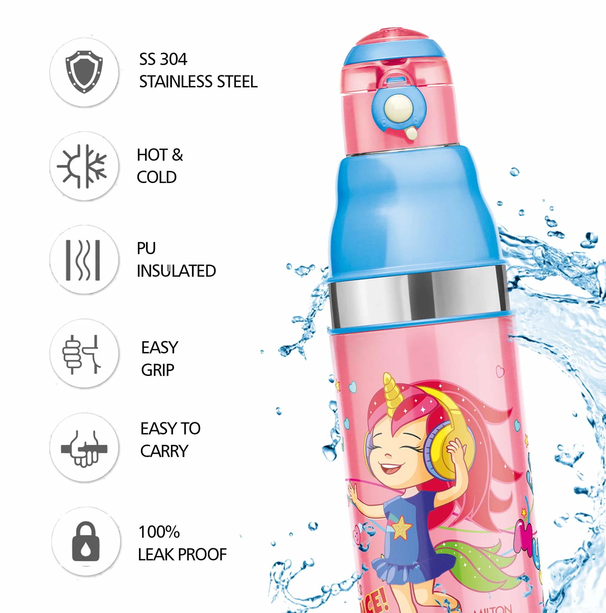 Milton Kool Stunner Kids Water Bottle Pink 400ML