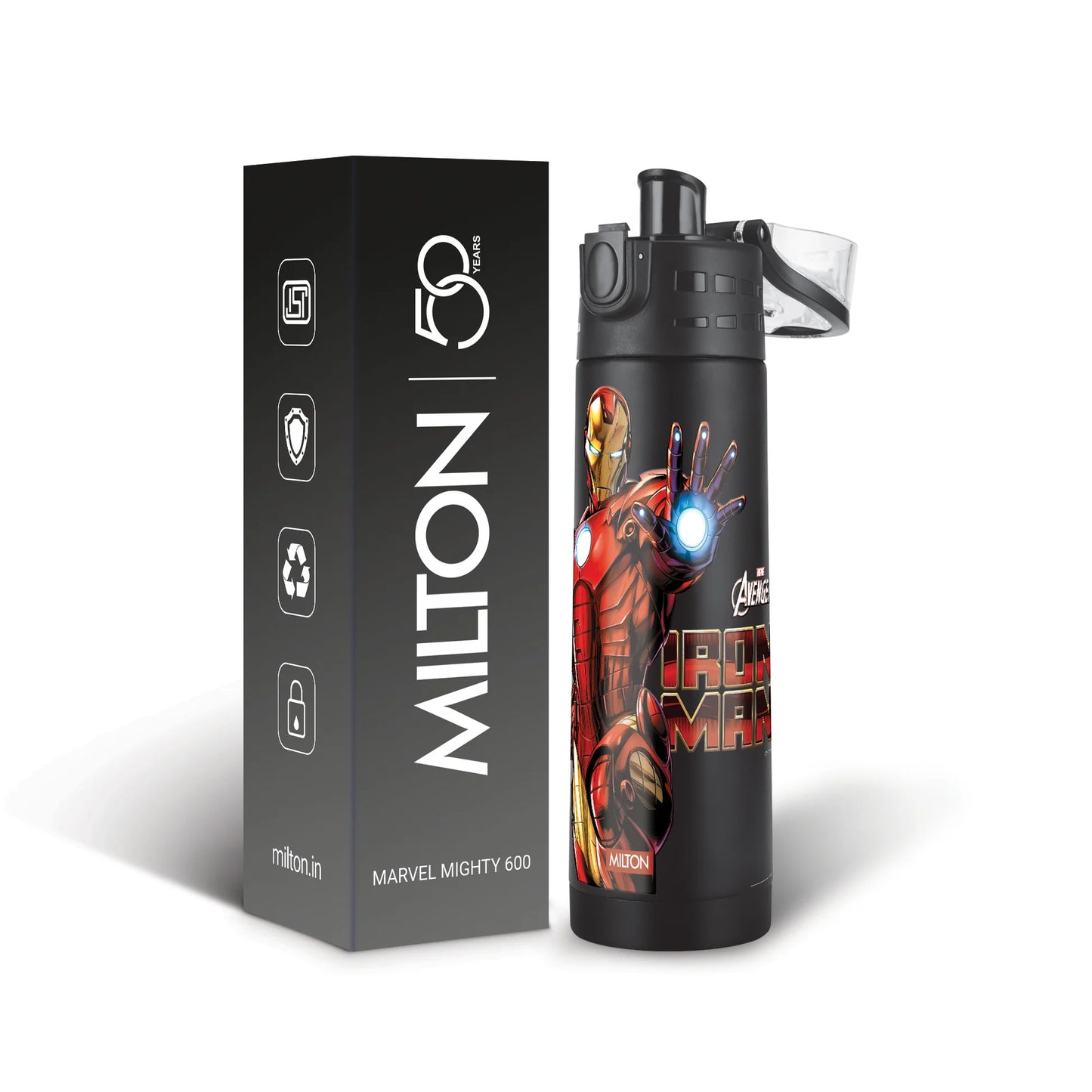 Milton Marvel Mighty Iron Man Thermosteel Bottle Black 750ML