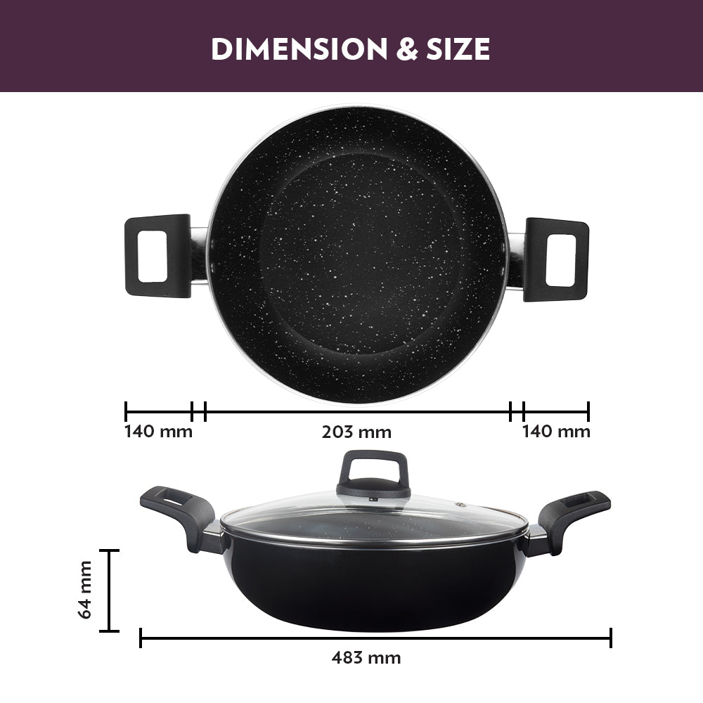 Borosil Granito Nonstick Kadhai with Lid