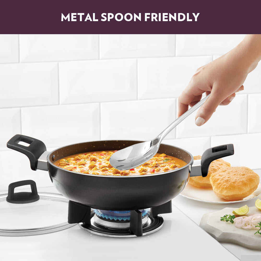 Borosil Granito Nonstick Kadhai with Lid