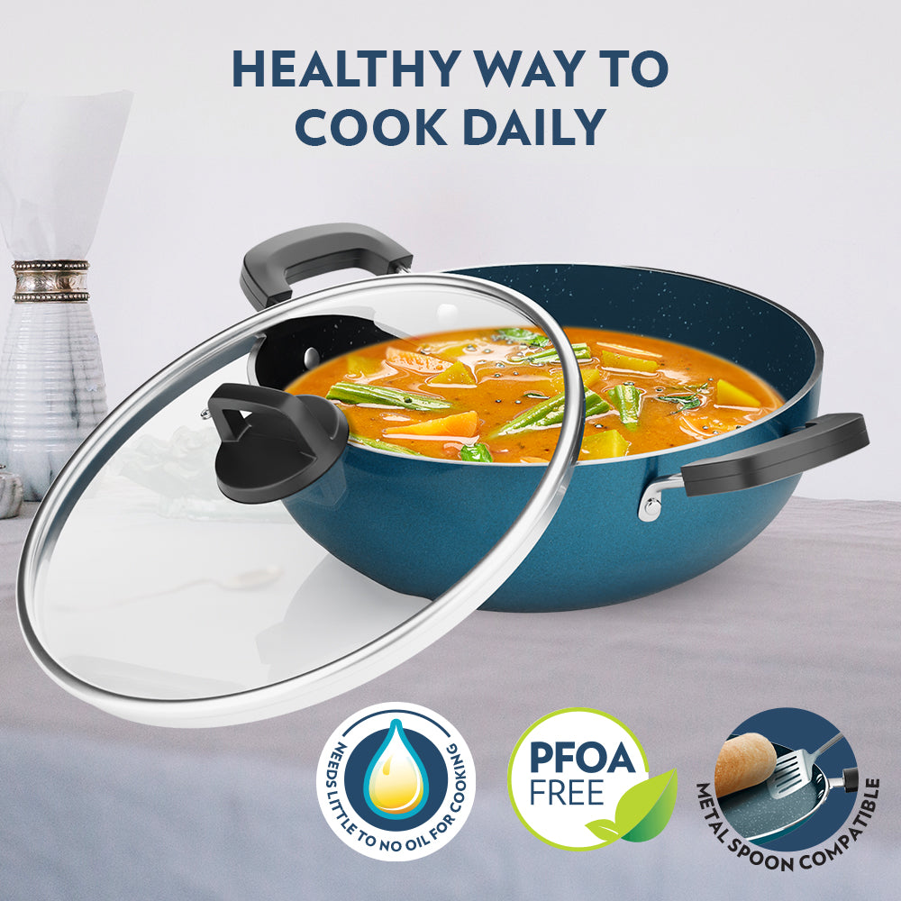 Borosil Pro Chef Nonstick Kadhai with Lid