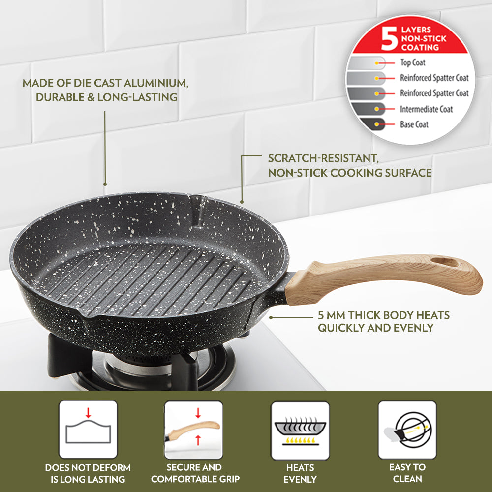 Borosil Vajra Nonstick Round Grill Fry Pan 24CM