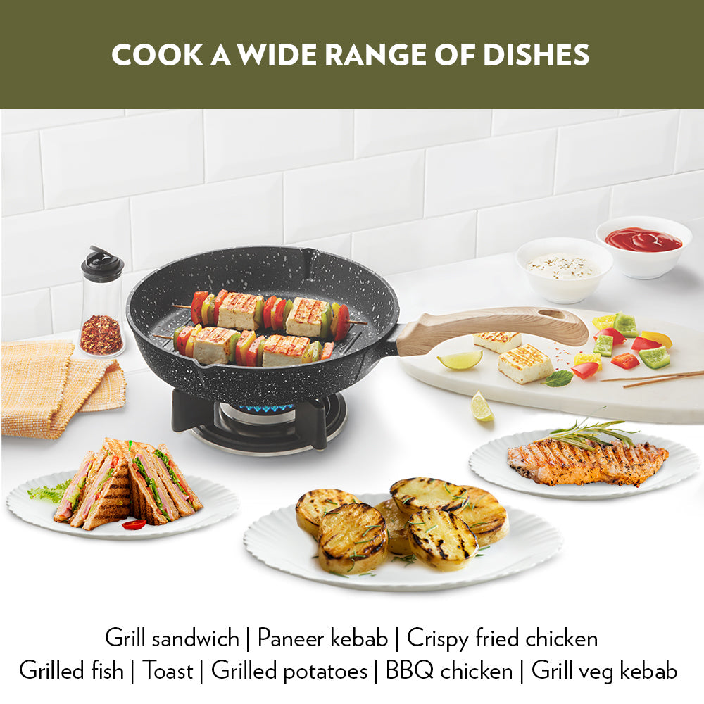 Borosil Vajra Nonstick Round Grill Fry Pan 24CM