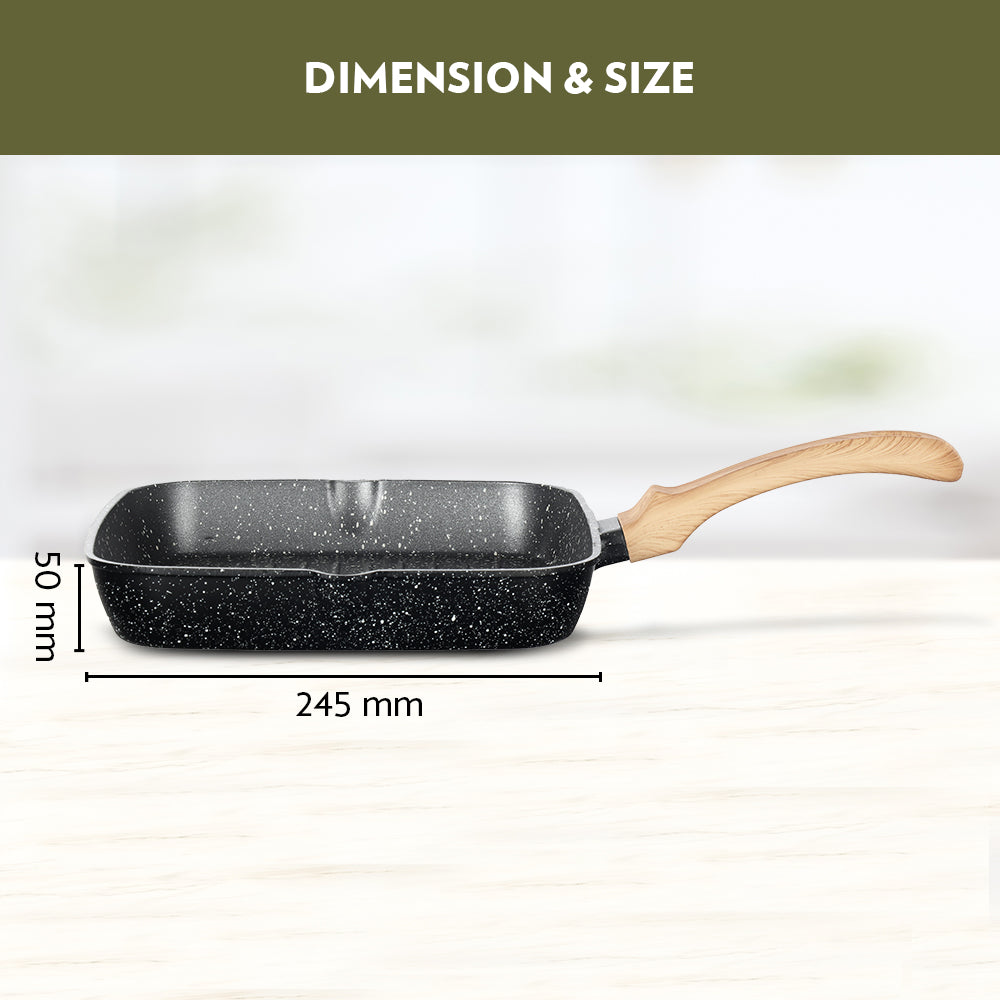 Borosil Vajra Nonstick Square Grill Fry Pan 24CM