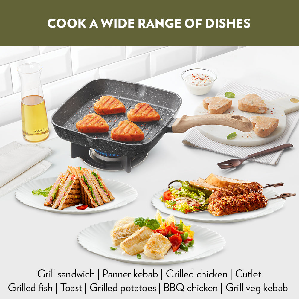 Borosil Vajra Nonstick Square Grill Fry Pan 24CM