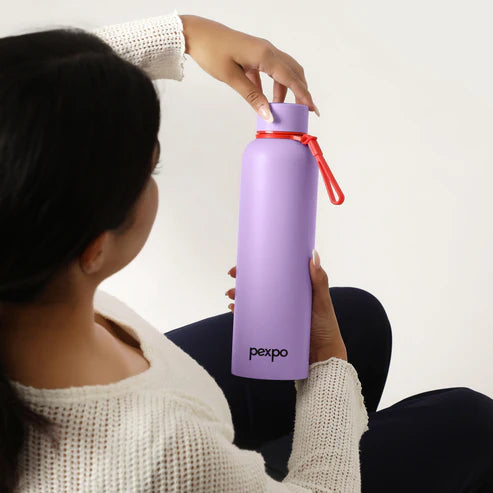 Pexpo Bravo Thermo Steel Bottle | Tri-Ply Vacuum Insulated Hot & Cold Flask - Pastel Edition Orchid Purple 1000 ML