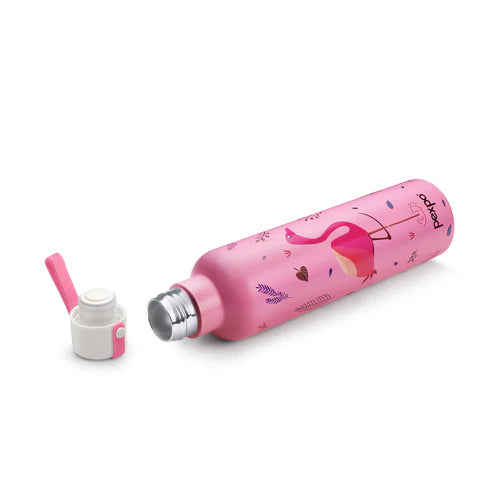 Pexpo Oslo Thermo Steel Bottle | Tri-Ply Vacuum Insulated Hot & Cold Flask | For Daily Use - Pink Flamingo Print 750 ML
