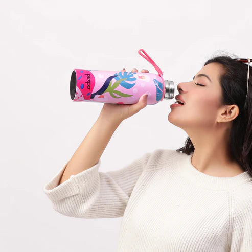 Pexpo Bravo Thermo Steel Bottle | Tri-Ply Vacuum Insulated Hot & Cold Flask - Plant-themed Art 700 ML