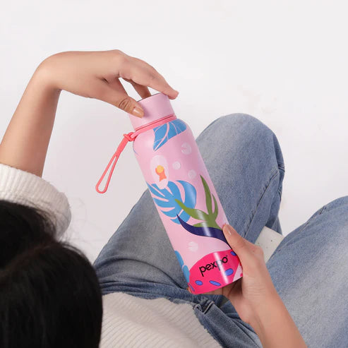 Pexpo Bravo Thermo Steel Bottle | Tri-Ply Vacuum Insulated Hot & Cold Flask - Plant-themed Art 700 ML