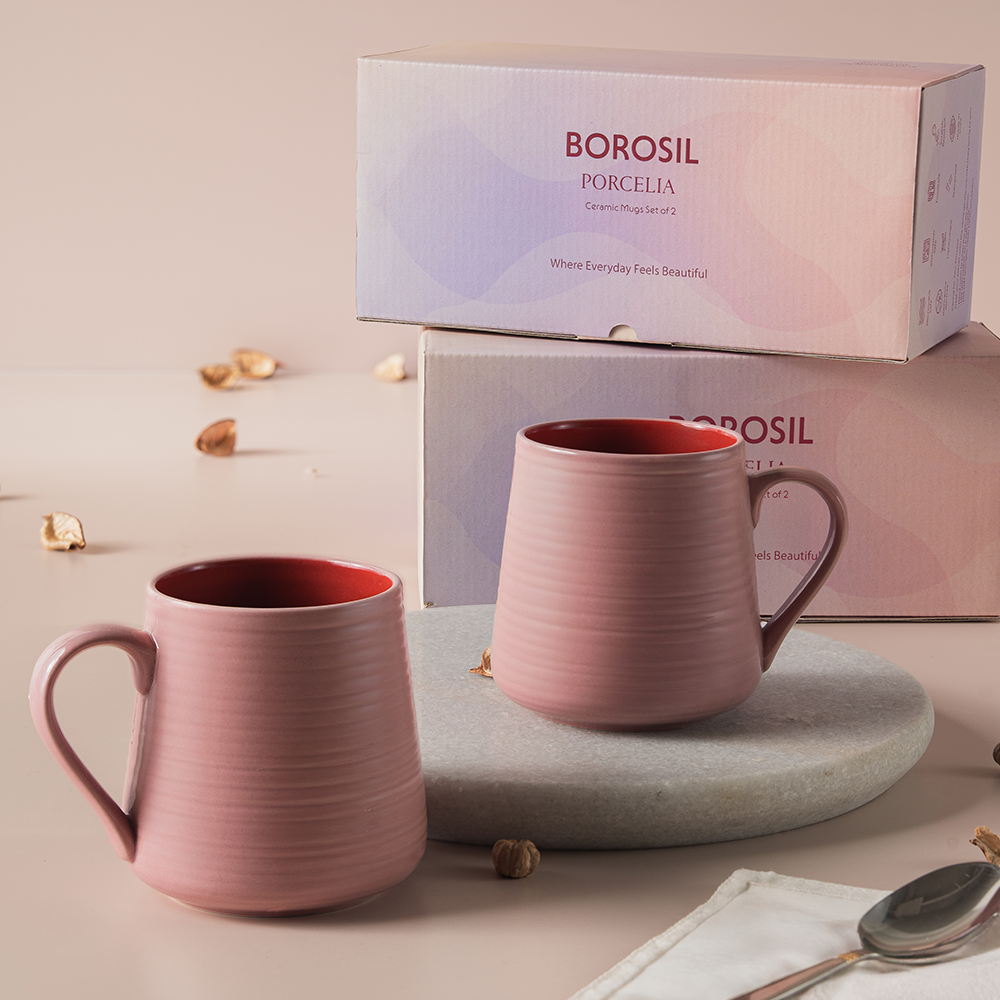 Borosil Bello Porcelia Mug Set of 2, 400ml