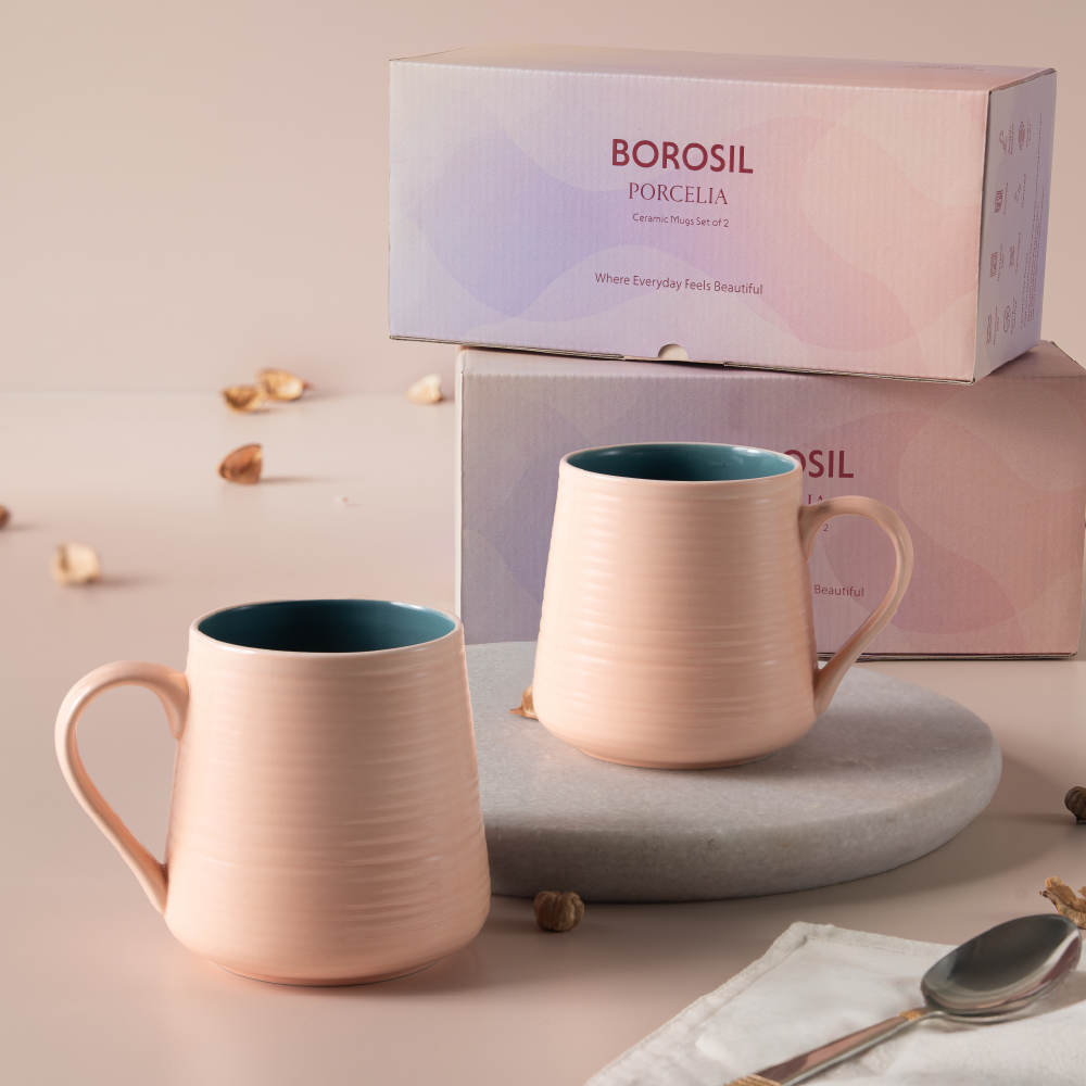 Borosil Bello Porcelia Mug Set of 2, 400ml