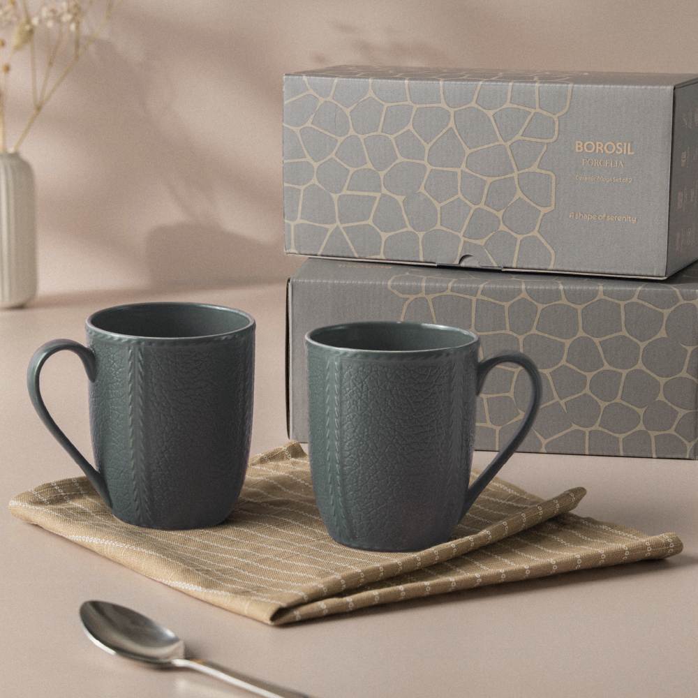 Milton Elva Porcelia Mug, Coal Set of 2, 350ml