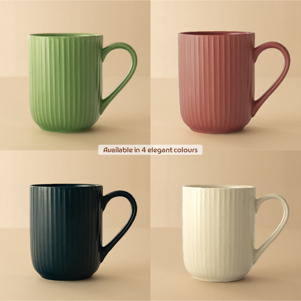 Borosil Flute Porcelia Mug Set of 2, 350ml