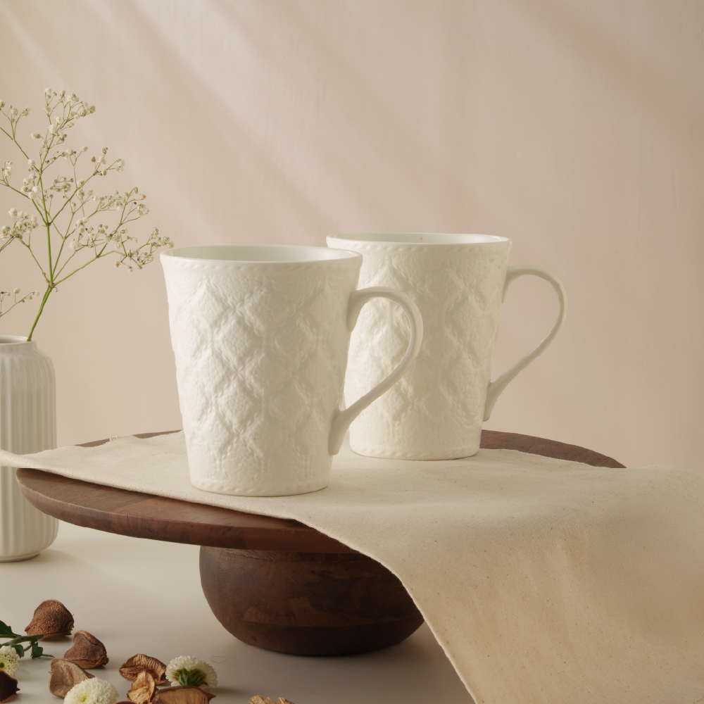 Borosil Velvetto Porcelia Mug Set of 2, 350ml