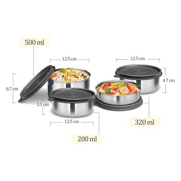 Milton Tasty Lunch Steel Tiffin Box Red 4pcs set