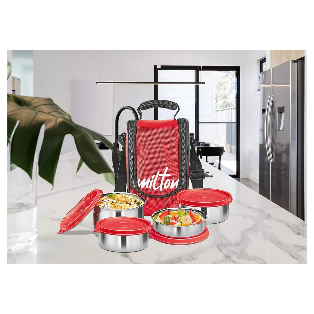 Milton Tasty Lunch Steel Tiffin Box Red 4pcs set