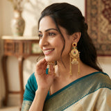 Statement Kashmiri Gold Tone Jhumka Earrings with Pearls for Women