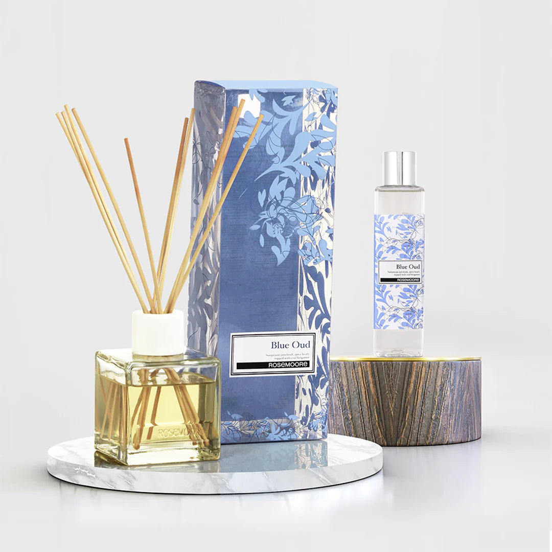 Rosemoore Blue Oud Scented Reed Diffuser & Refill Oil Combo