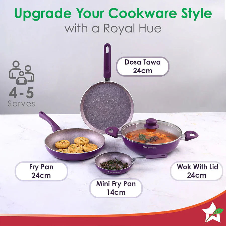 Wonderchef Royal Velvet Non-stick Cookware Set of 5pc,Purple 3mm