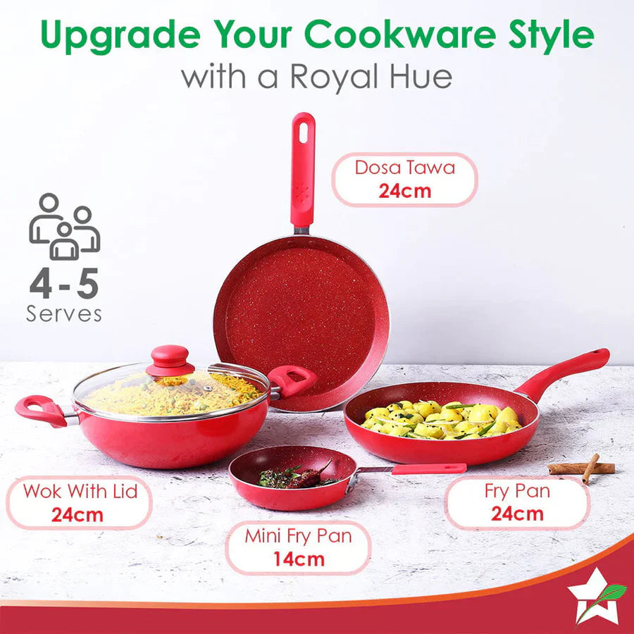 Wonderchef Royal Velvet Non-stick Cookware Set, Red 5Pc