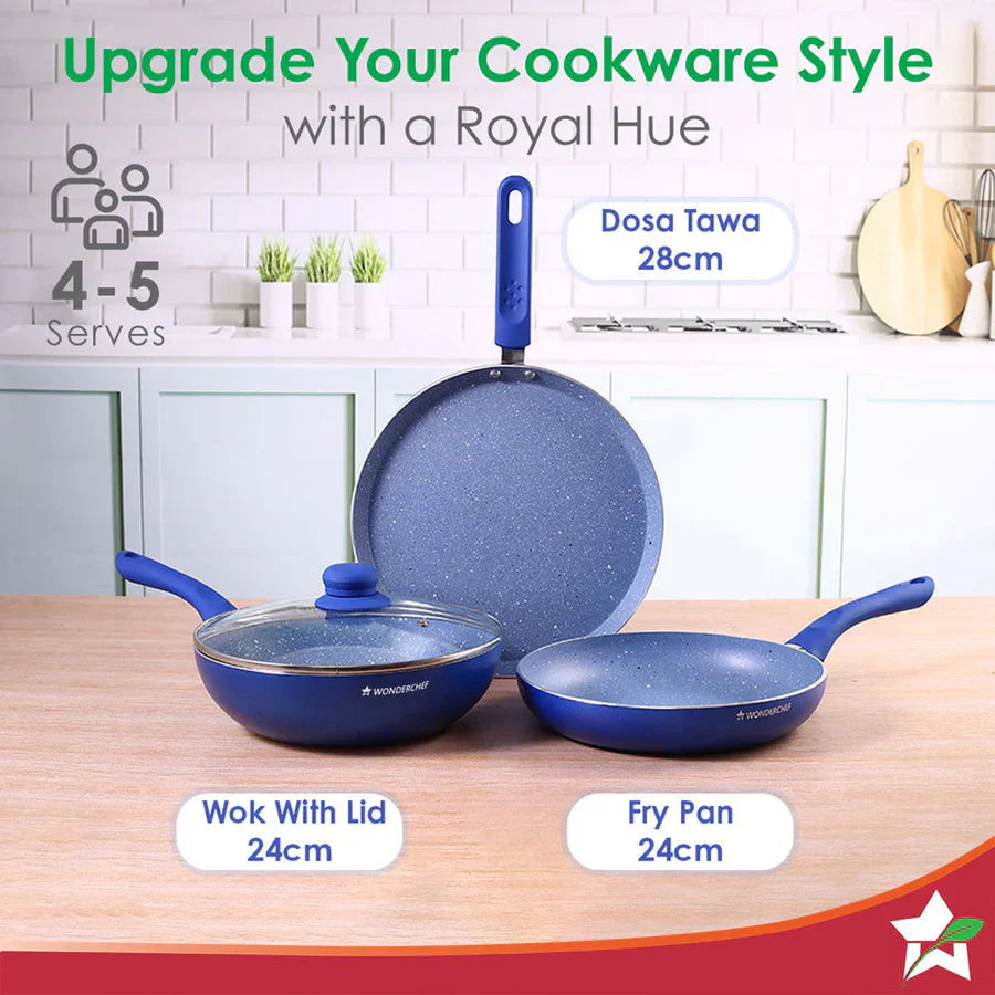 Wonderchef Royal Velvet Non-stick Cookware Set of 4Pc, Blue 3mm