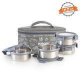 Borosil Slate Round Stainless Steel Lunchbox, Set of 4, 280ml