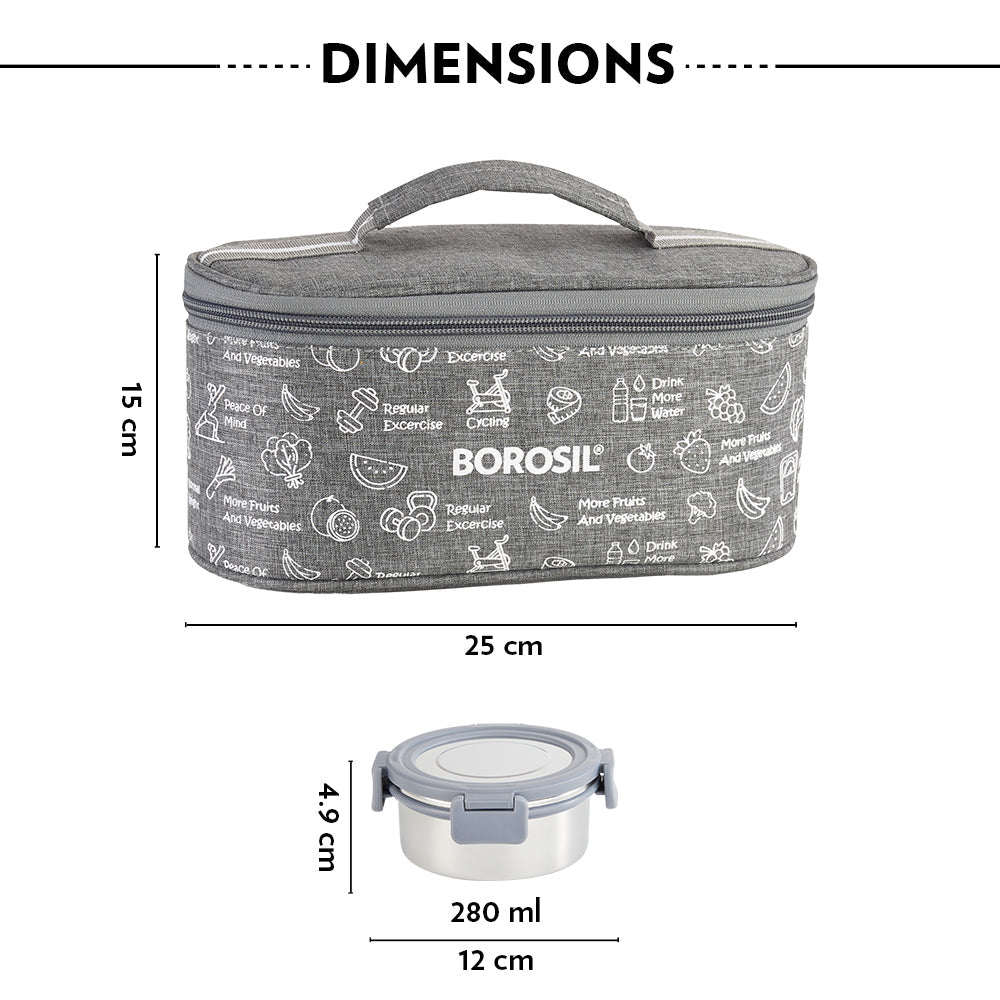 Borosil Slate Round Stainless Steel Lunchbox, Set of 4, 280ml