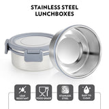 Borosil Slate Round Stainless Steel Lunchbox, Set of 4, 280ml