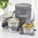 Borosil Slate Round Stainless Steel Lunchbox Set of 3, 280ml