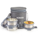 Borosil Slate Round Stainless Steel Lunchbox Set of 3, 280ml