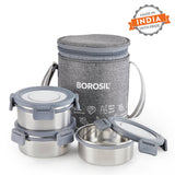 Borosil Slate Round Stainless Steel Lunchbox Set of 3, 280ml